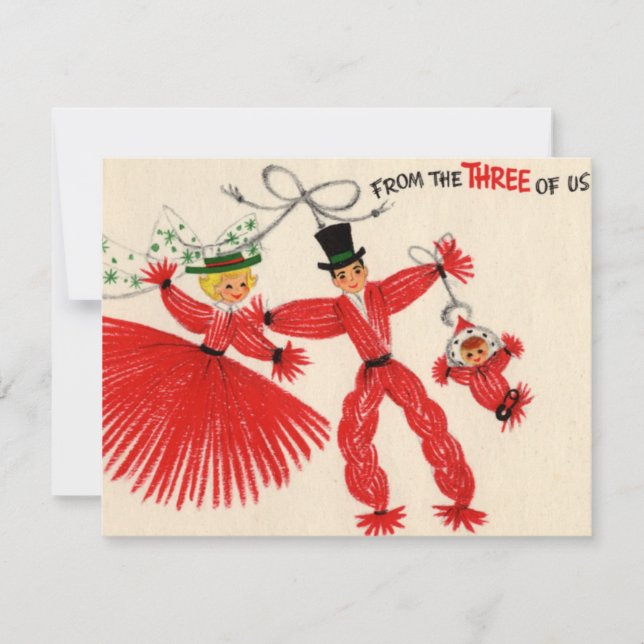 Festiva Tarjeta plana de muñecas yarn vintage (Anverso)