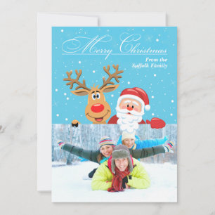 Festiva Tarjeta plana de Navidades Santa y Rudolph