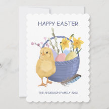 Tarjeta plana de Pascua de pollito feliz