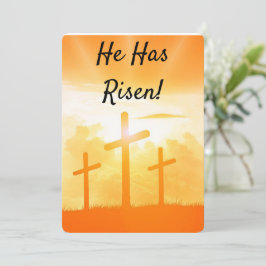 Festiva Tarjeta plana de Pascua Él ha resucitado 3 Cruces