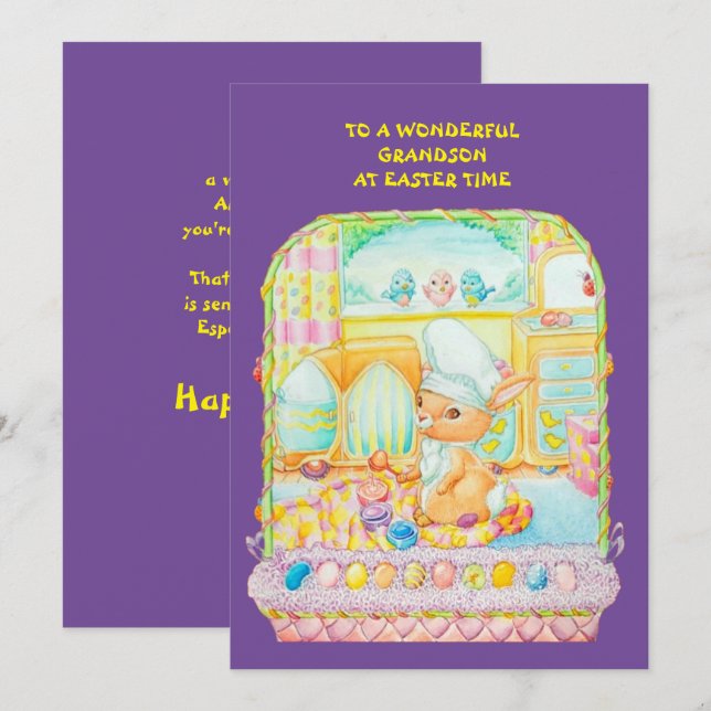 Festiva Tarjeta plana de Pascua para nietos (Anverso / Reverso)