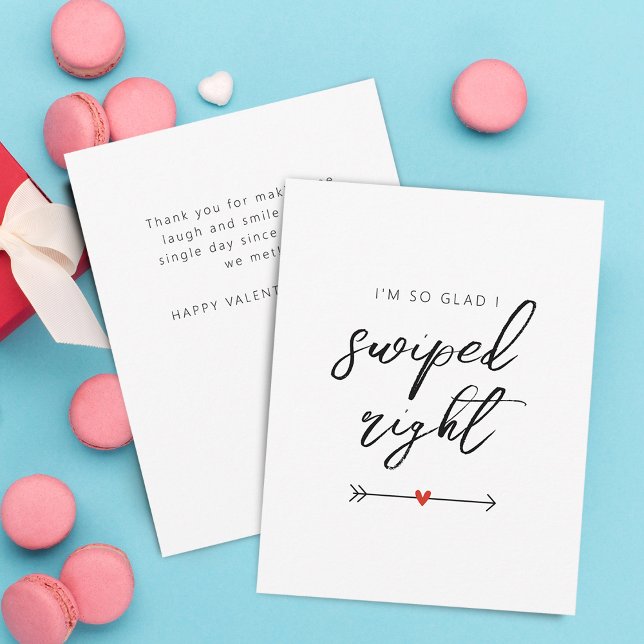 Festiva Tarjeta plana de San Valentín Moderna Me alegra ha (Modern So Glad I Swiped Right Valentine's Flat Holiday Card)