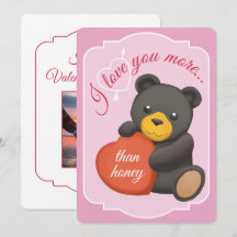 Tarjeta plana de San Valentín Oso negro lindo