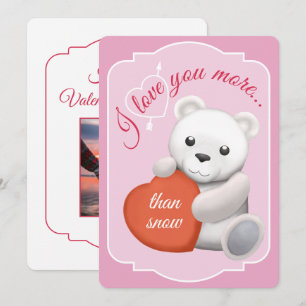 Festiva Tarjeta plana de San Valentín Oso Polar Lindo