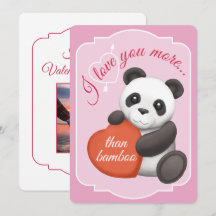 Tarjeta plana de San Valentín Panda lindo