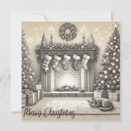 Festiva Tarjeta plana de sketch Kitty para Navidades acoge