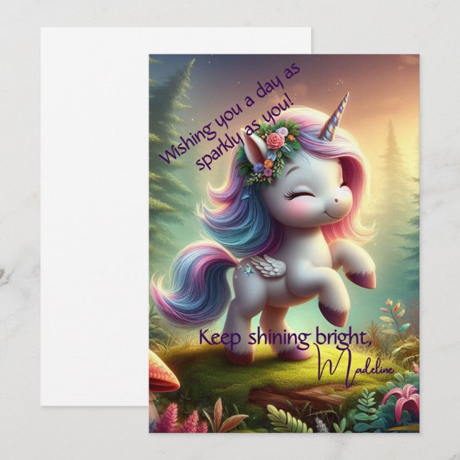 Festiva Tarjeta plana de unicornio encantador personalizad (Anverso / Reverso)