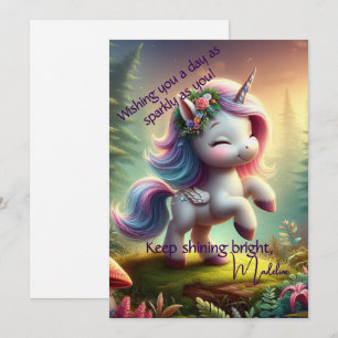 Festiva Tarjeta plana de unicornio encantador personalizad