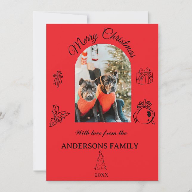 Festiva Tarjeta plana de vacaciones caprichosa dibujada a  (Anverso)