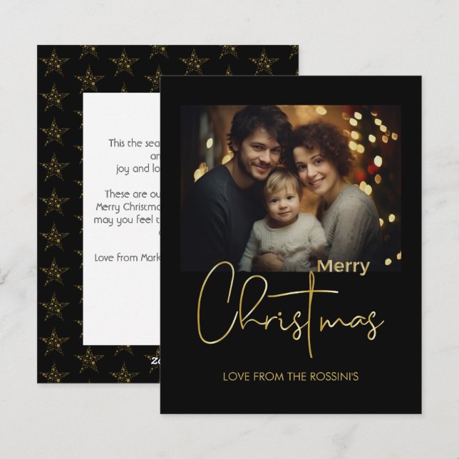 Festiva Tarjeta plana de vacaciones con escritura dorada m (Anverso / Reverso)