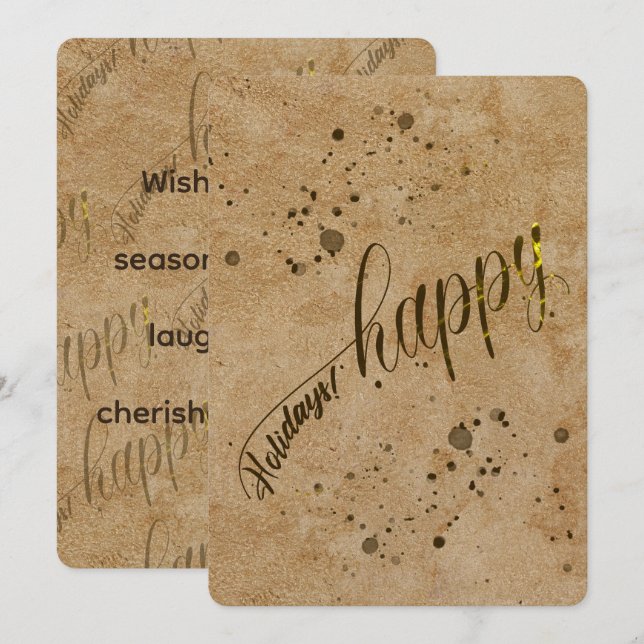 Festiva Tarjeta plana de vacaciones con estampado de cuero (Anverso / Reverso)