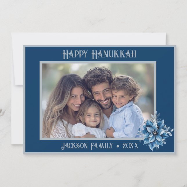 Festiva Tarjeta plana de vacaciones con foto de poinsettia (Anverso)