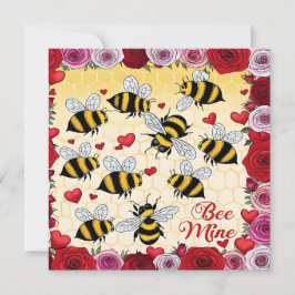 Festiva Tarjeta plana de vacaciones con marco floral "Bee