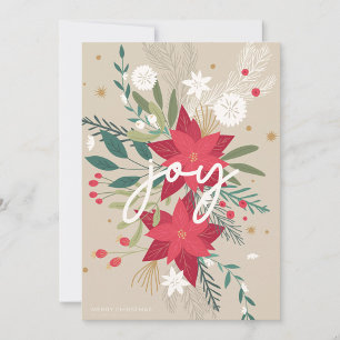 Festiva Tarjeta plana de vacaciones con poinsettias rojas
