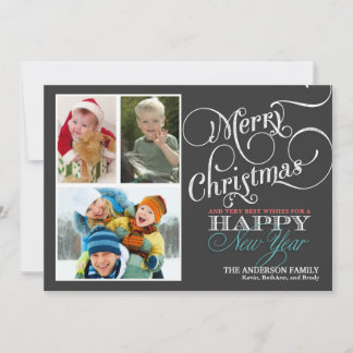 Festiva Tarjeta plana de vacaciones de 3 fotos para Navida