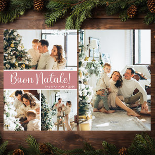Festiva Tarjeta plana de vacaciones de 4 fotos Buon Natale