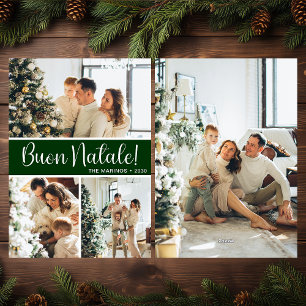 Festiva Tarjeta plana de vacaciones de 4 fotos Buon Natale