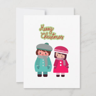 Festiva Tarjeta plana de vacaciones de chibi niño y niña l