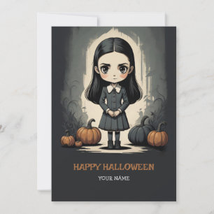 Festiva tarjeta plana de vacaciones de Halloween para niña