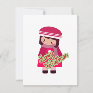 Festiva Tarjeta plana de vacaciones de niña chibi linda