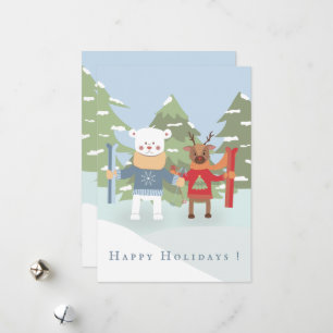 Festiva Tarjeta plana de vacaciones de oso polar lindo y r