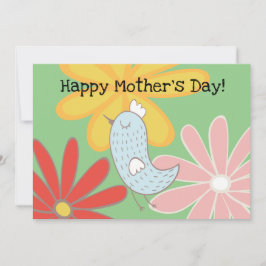 Festiva Tarjeta plana de vacaciones de pájaro madre y flor