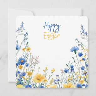 Festiva Tarjeta plana de vacaciones de Pascua con flores d