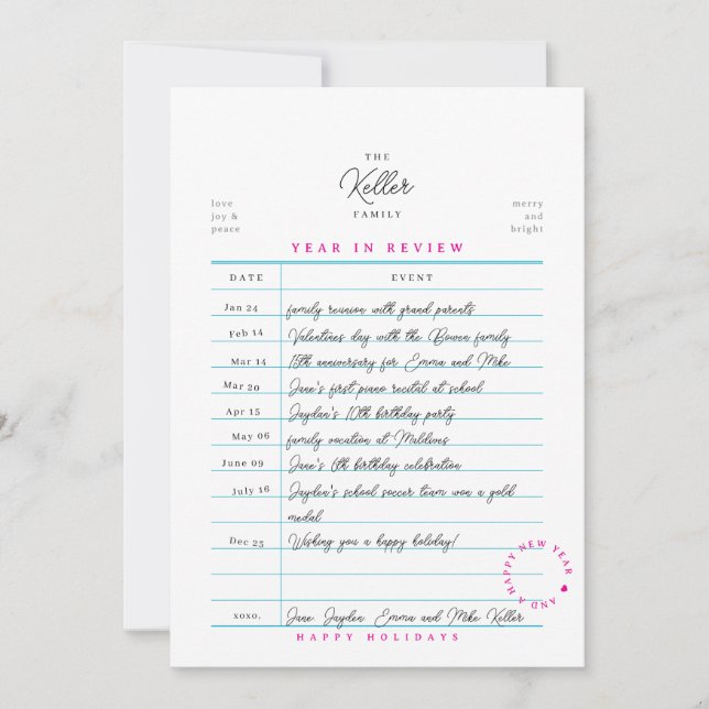 Festiva Tarjeta plana de vacaciones de revisión anual de t (Anverso)