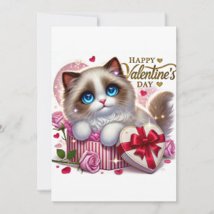 Festiva Tarjeta plana de vacaciones de San Valentín de gat