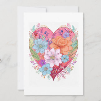 Festiva Tarjeta plana de vacaciones floral corazón