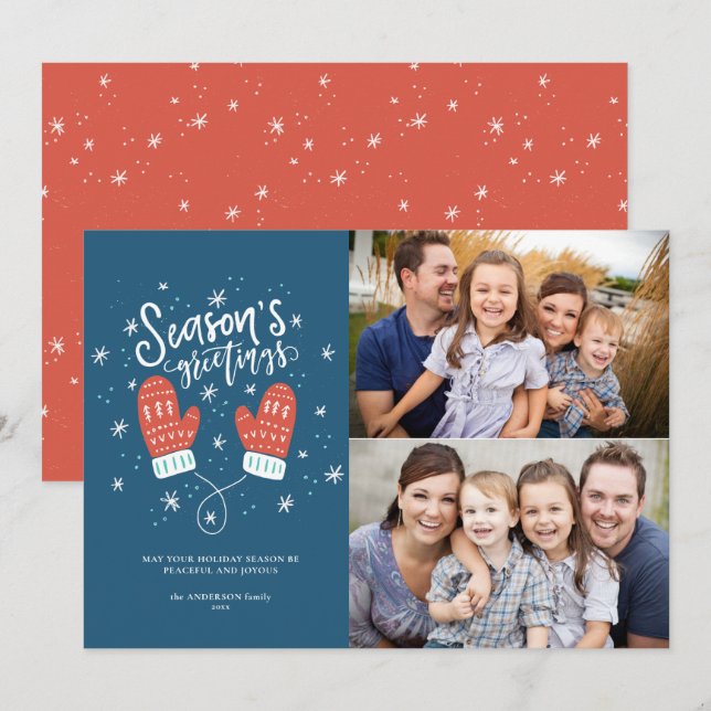 Festiva Tarjeta plana de vacaciones Hygge Mittens 2 Photo  (Anverso / Reverso)