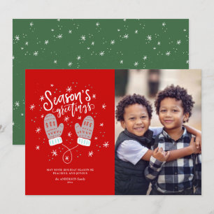Festiva Tarjeta plana de vacaciones Hygge Mittens Navidade
