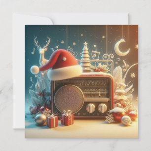 Festiva tarjeta plana de vacaciones roja vintage de radio
