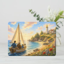 Tarjeta plana del Día del Padre del faro costero