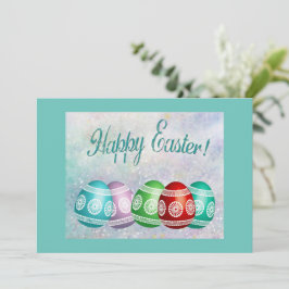 Festiva Tarjeta Plana Feliz Pascua Huevos Coloridos 