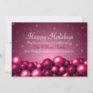 Festiva Tarjeta plana Happy Holidays Pink Ornamets