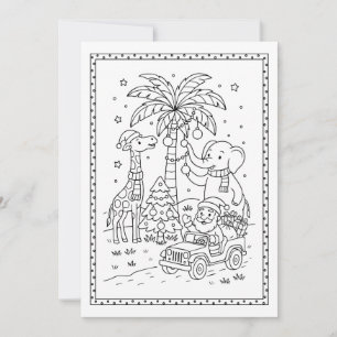 Festiva Tarjeta plana para colorear animales de safari en