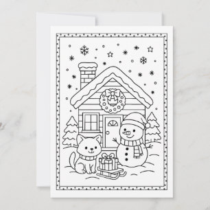 Festiva Tarjeta plana para colorear de hombre de nieve de