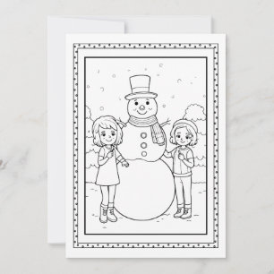 Festiva Tarjeta plana para colorear de muñeco de nieve de