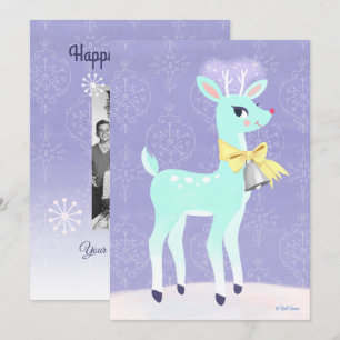 Festiva Tarjeta plana personalizada de reno azul vintage