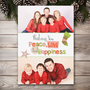 Festiva Tarjeta plana Retro Peace Love Double Photo Navida