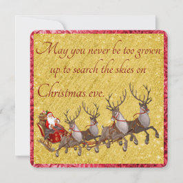 Festiva Tarjeta plana Vintage Santa y Sleigh Red and Gold