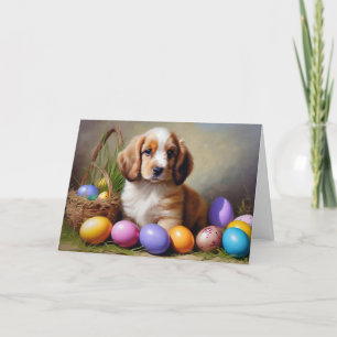 Festiva Tarjeta plegable de Pascua de perro lindo