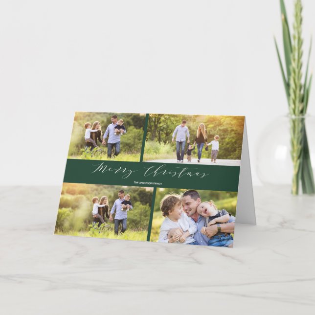 Festiva Tarjeta plegada de Navidades de caligrafía blanca  (Anverso)