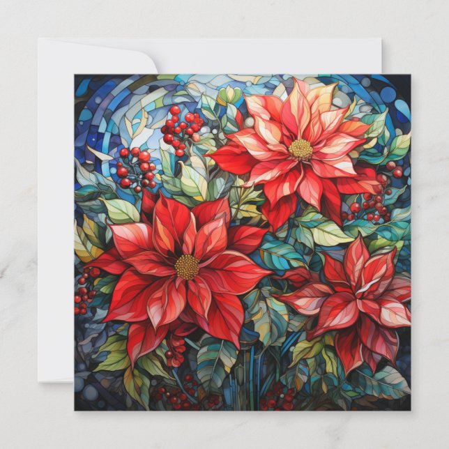 Festiva Tarjeta Poinsettia para Navidades de vidrio templa (Anverso)
