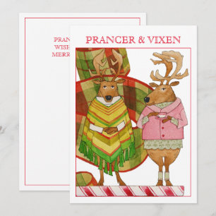 Festiva Tarjeta PRANCER VIXEN 5x7 para Navidades planos