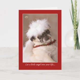 Festiva Tarjeta Pug para pequeños Navidades de ángel