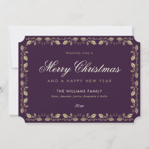 Festiva Tarjeta Purple Gold Merry Christmas New Year