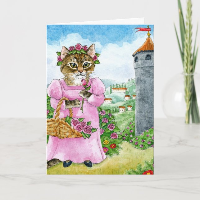 Festiva Tarjeta Rapunzel de cuento de hadas de gato (Anverso)