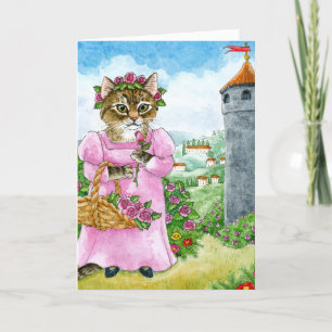 Festiva Tarjeta Rapunzel de cuento de hadas de gato